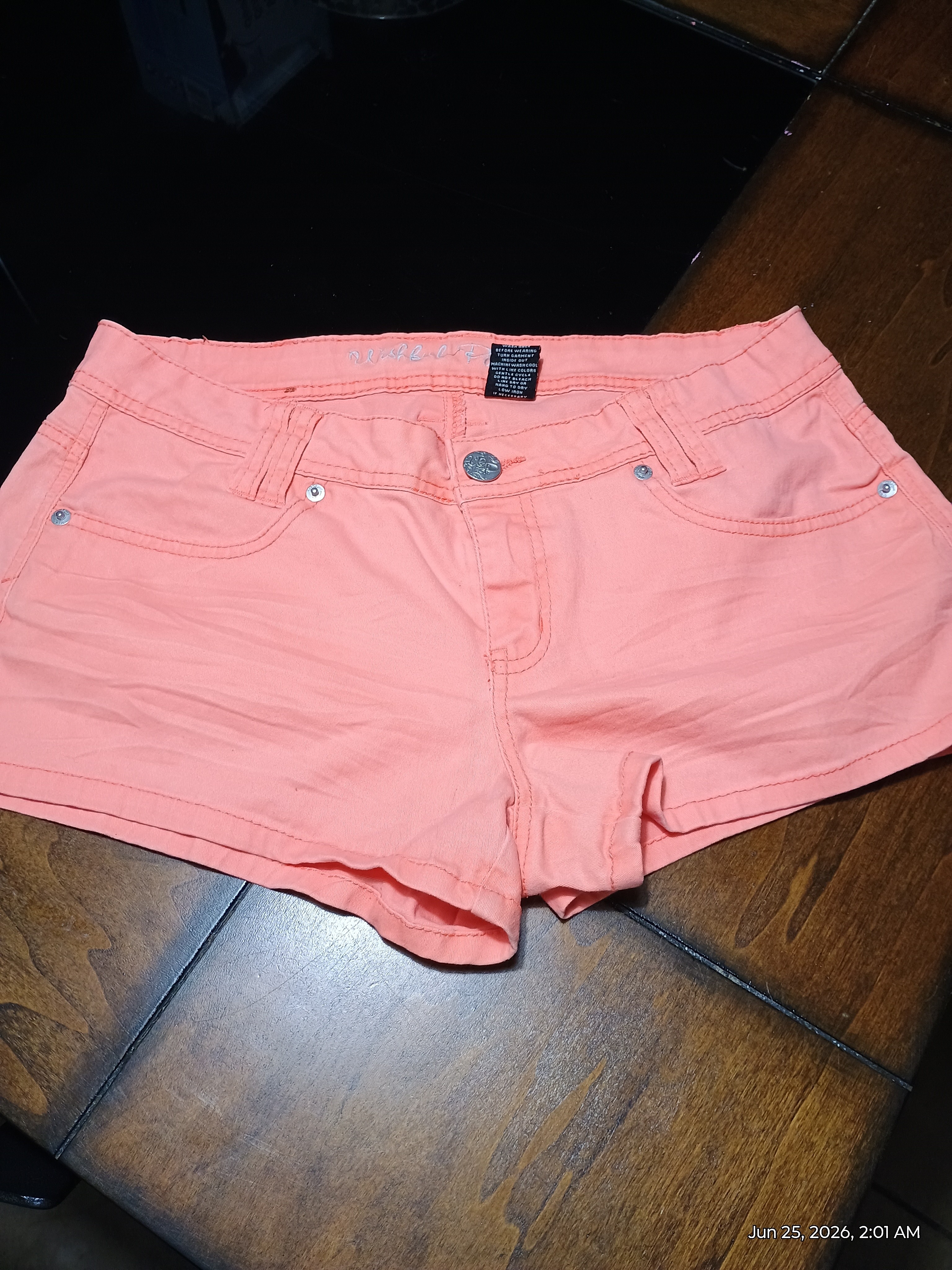 Wishful Park Coral Orange Denim-Style Jean Shorts